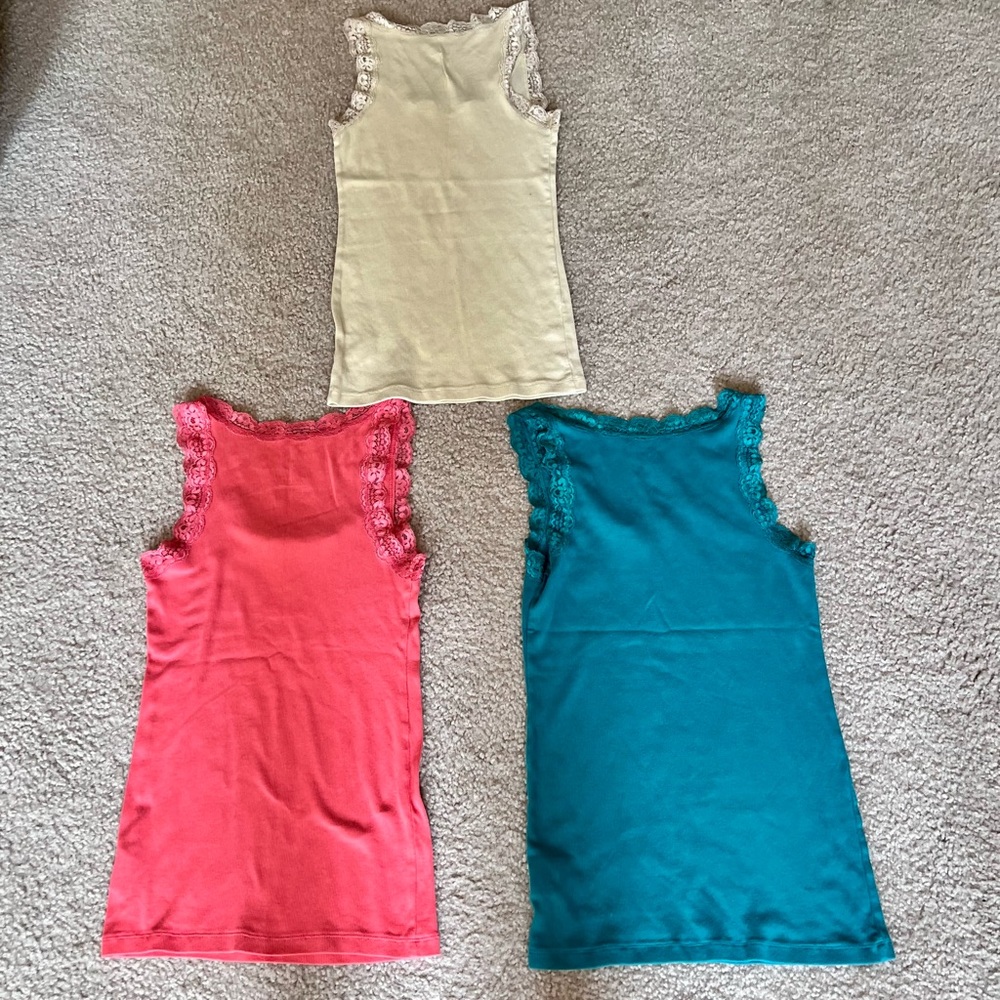 NOT FOR SALE. (3) Lace Trimmed Tank Tops By Faded Glory. Sizes S-M.